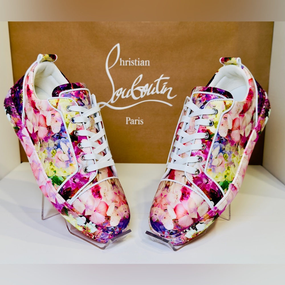 Christian Louboutin Junior Viera Orlato Flat Floral-print Satin Sneakers EU 43.5 - Picture 3 of 15